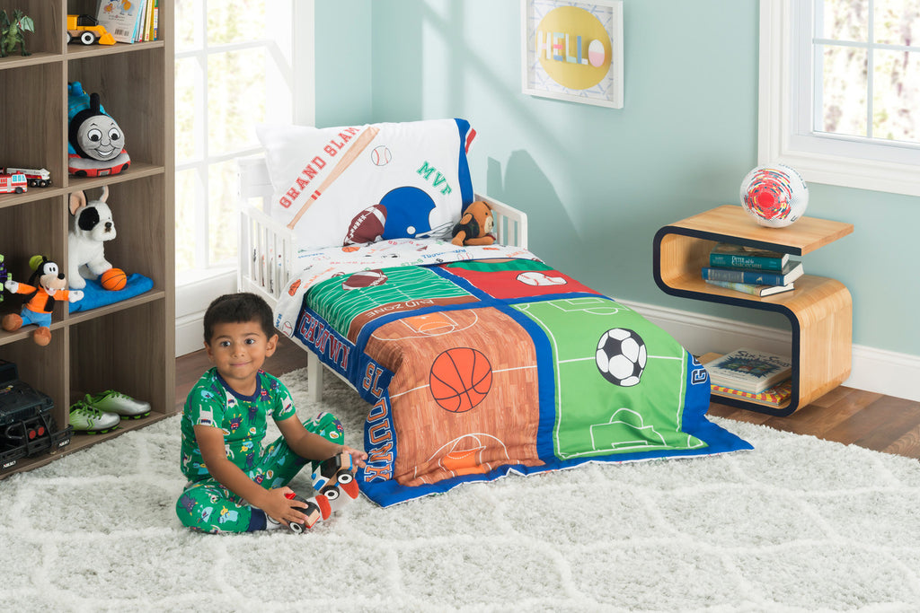 Everyday Kids 4 Piece Toddler Bedding Set - Varsity Sports