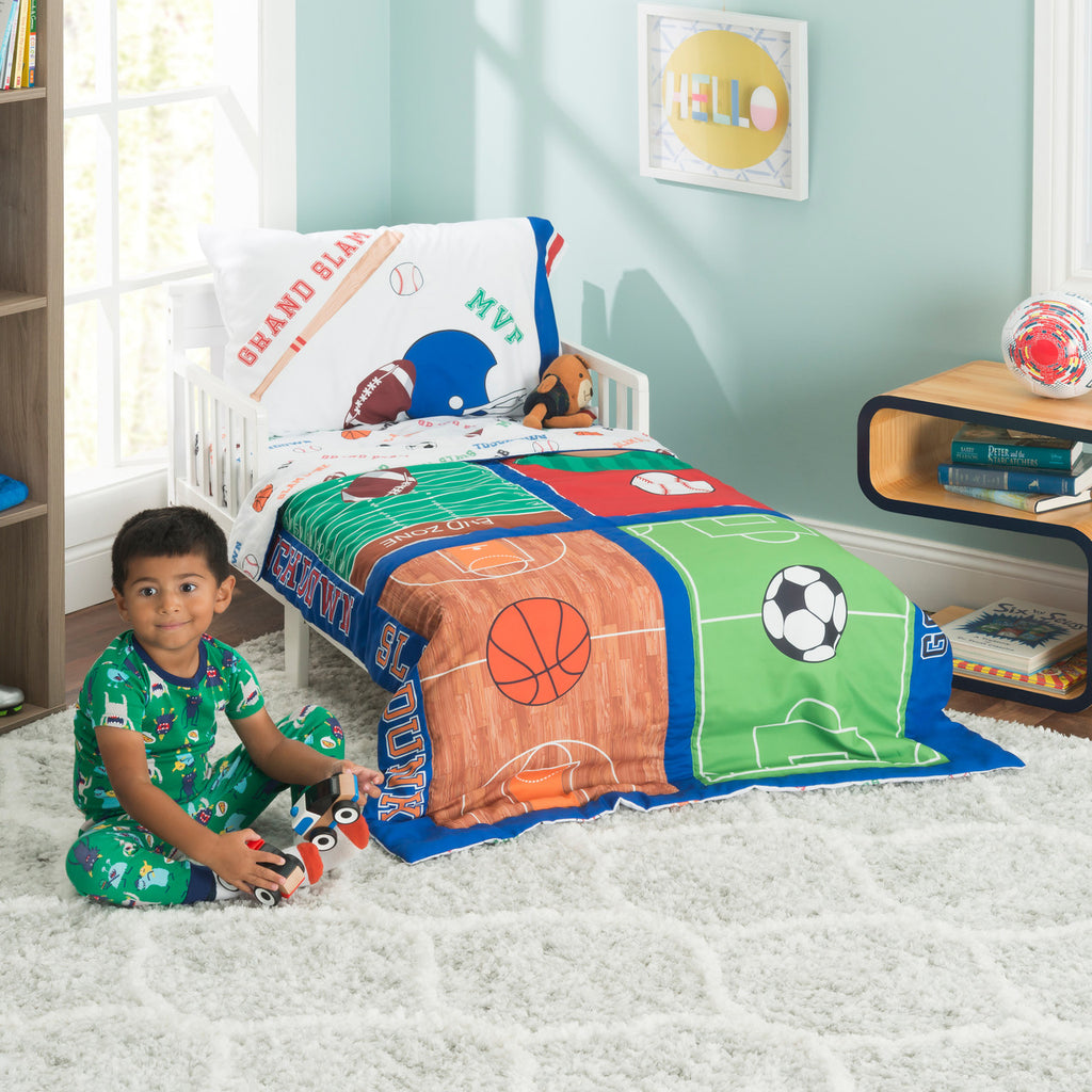 Everyday Kids 4 Piece Toddler Bedding Set - Varsity Sports