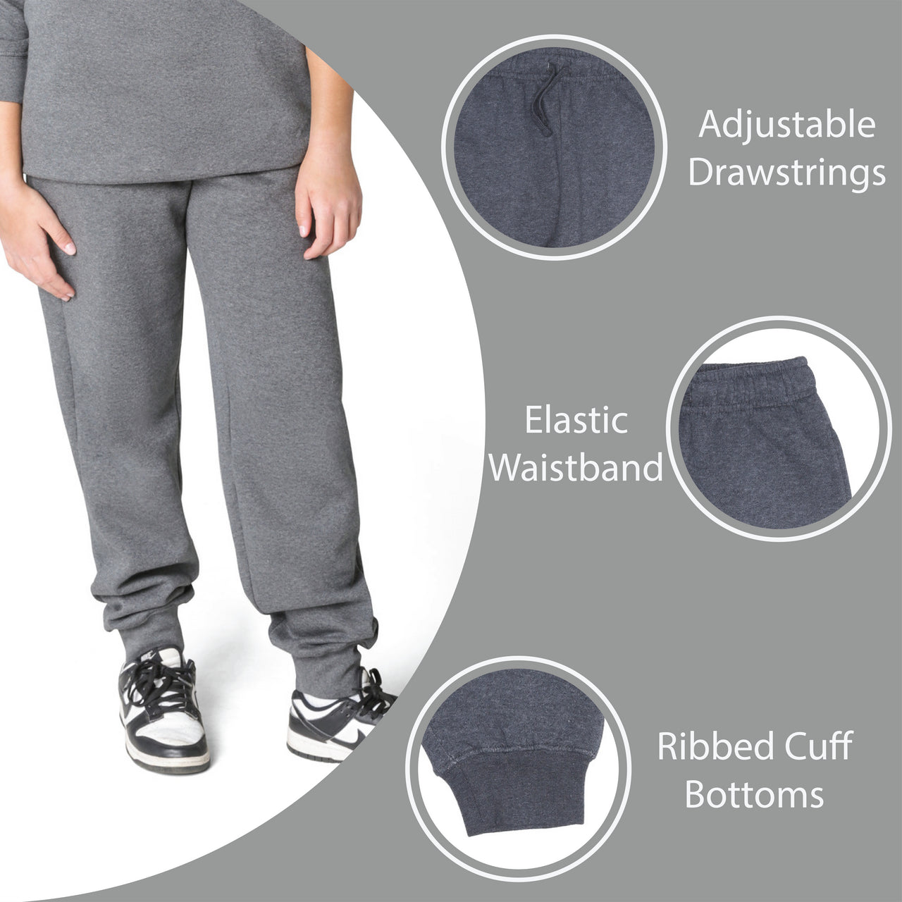 EVERYDAY KIDS Girls’ Charcoal Gray Cotton Fleece Sweatpants