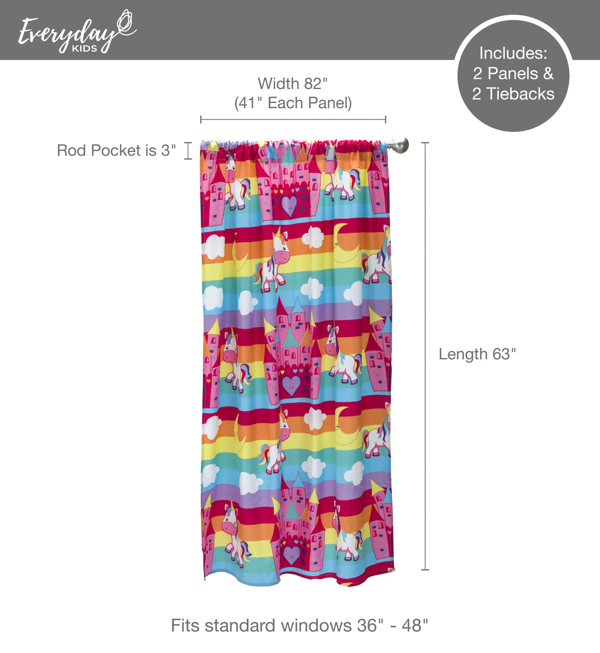 Unicorn Dreams 4 Piece (2 Panels, 2 Tiebacks) Drapes