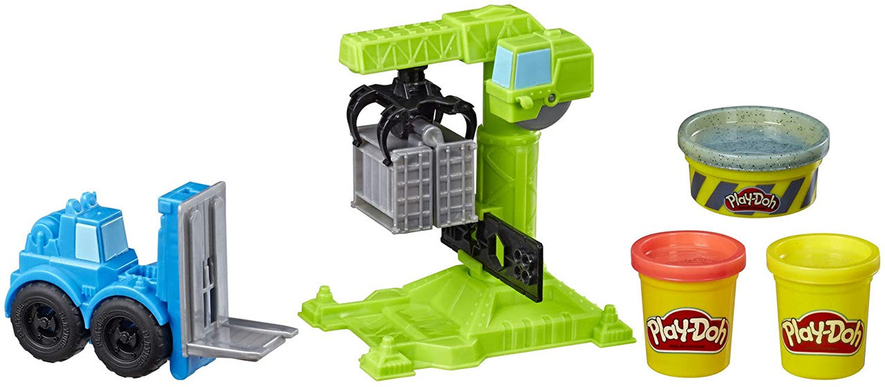 Play-Doh Wheels Crane and Forklift Construction Toys with Non-Toxic Cement Buildin' Compound Plus 2 Additional Colors