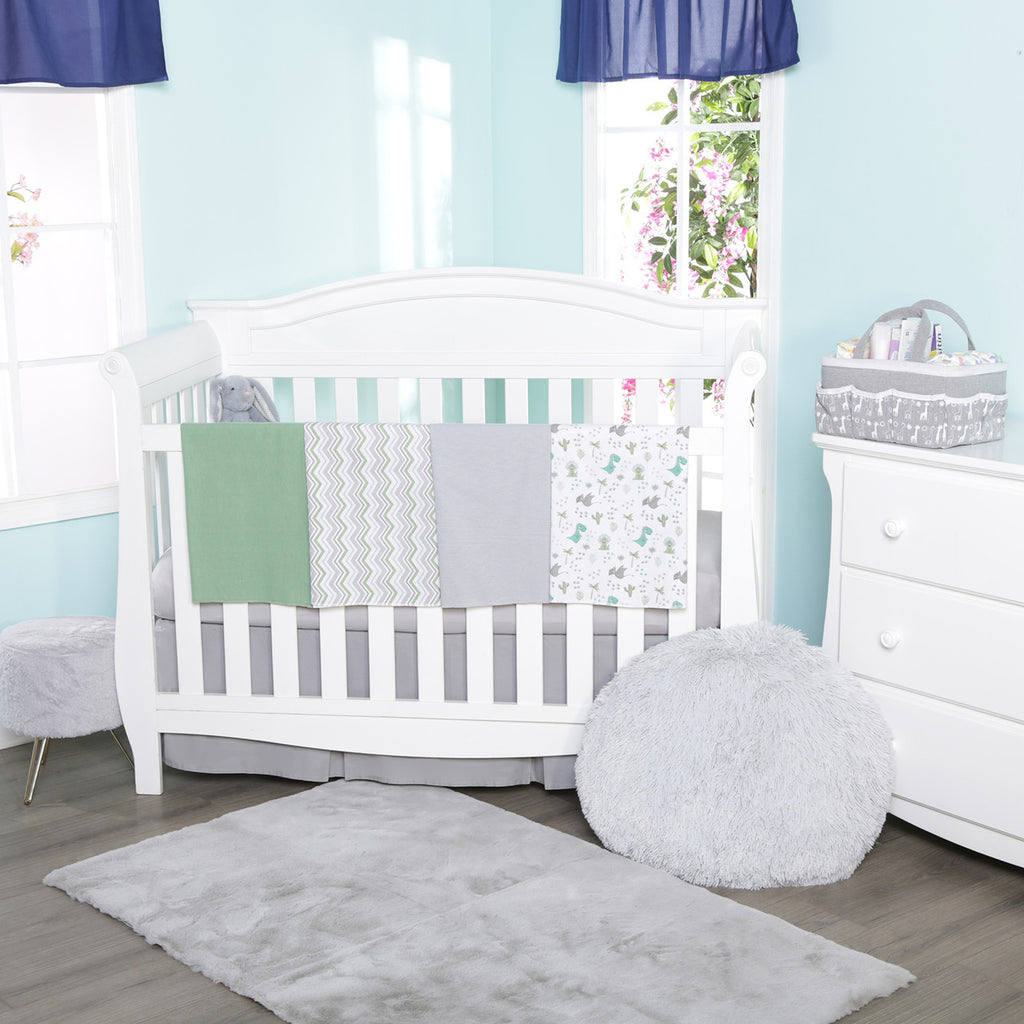 EVERYDAY KIDS 4 Pack Flannel Receiving Baby Blanket Set - Dinosaurs/Chevron