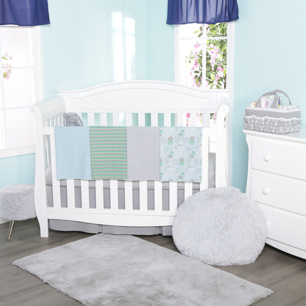 EVERYDAY KIDS 4 Pack Flannel Receiving Baby Blanket Set - Dinosaurs/Stripes