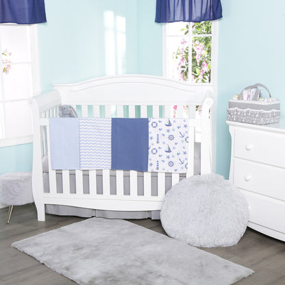 EVERYDAY KIDS 4 Pack Flannel Receiving Baby Blanket Set - Nautical/Wavy Stripes