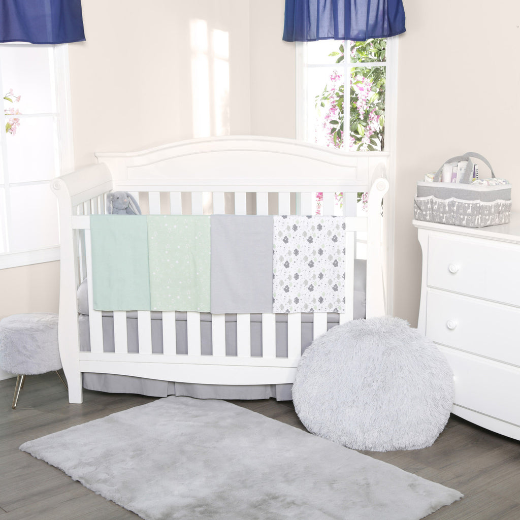 EVERYDAY KIDS 4 Pack Flannel Receiving Baby Blanket Set - Clouds/Stars