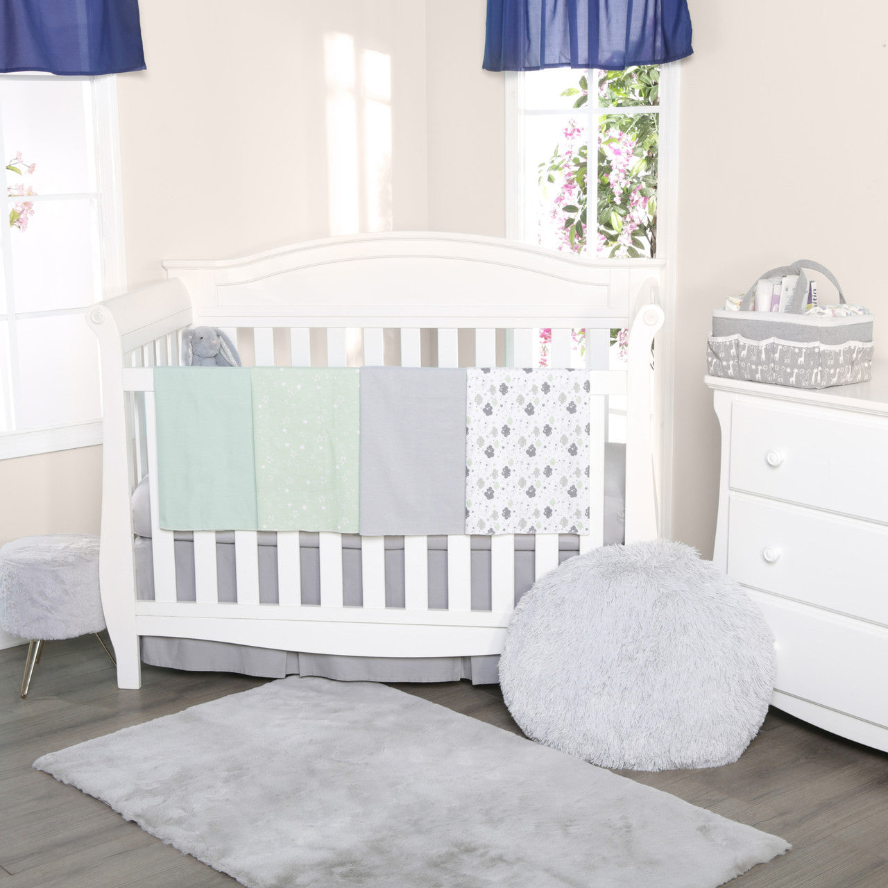 EVERYDAY KIDS 4 Pack Flannel Receiving Baby Blanket Set - Clouds/Stars