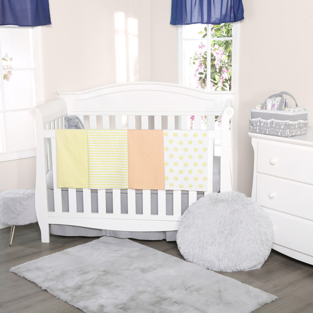 EVERYDAY KIDS 4 Pack Flannel Receiving Baby Blanket Set - Sun/Yellow Stripes