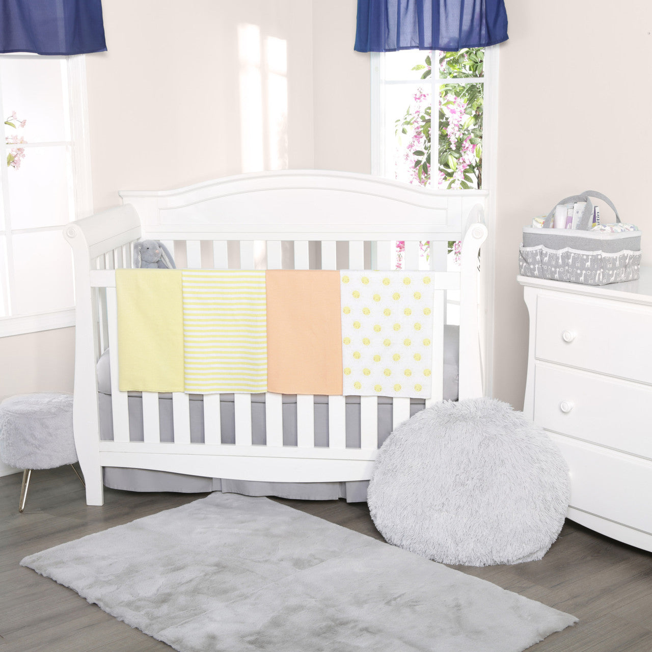 EVERYDAY KIDS 4 Pack Flannel Receiving Baby Blanket Set - Sun/Yellow Stripes