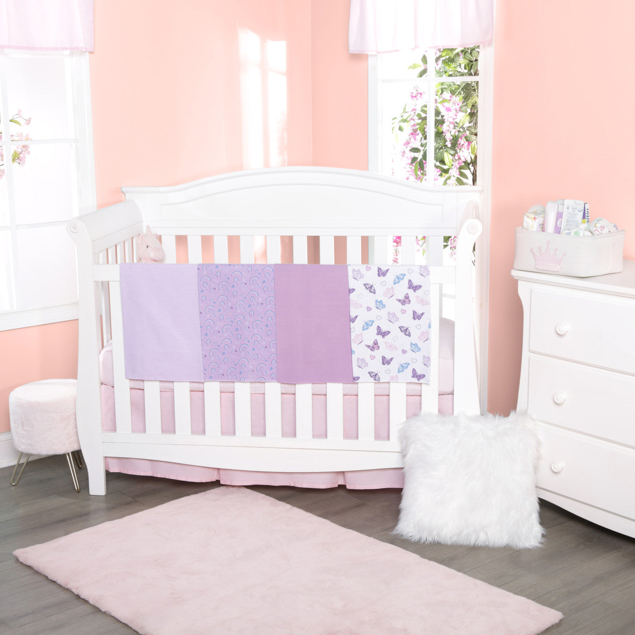 EVERYDAY KIDS 4 Pack Flannel Receiving Baby Blanket Set - Butterflies/Rainbows