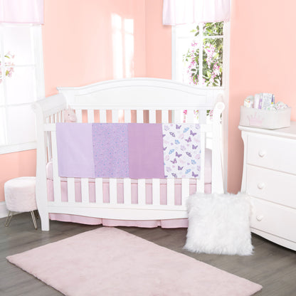 EVERYDAY KIDS 4 Pack Flannel Receiving Baby Blanket Set - Butterflies/Rainbows