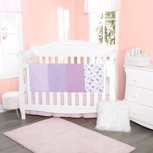 EVERYDAY KIDS 4 Pack Flannel Receiving Baby Blanket Set - Butterflies/Rainbows