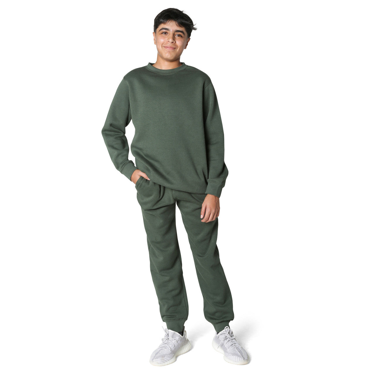 EVERYDAY KIDS Boys Green Cotton Fleece Sweatpants Joggers with Pockets