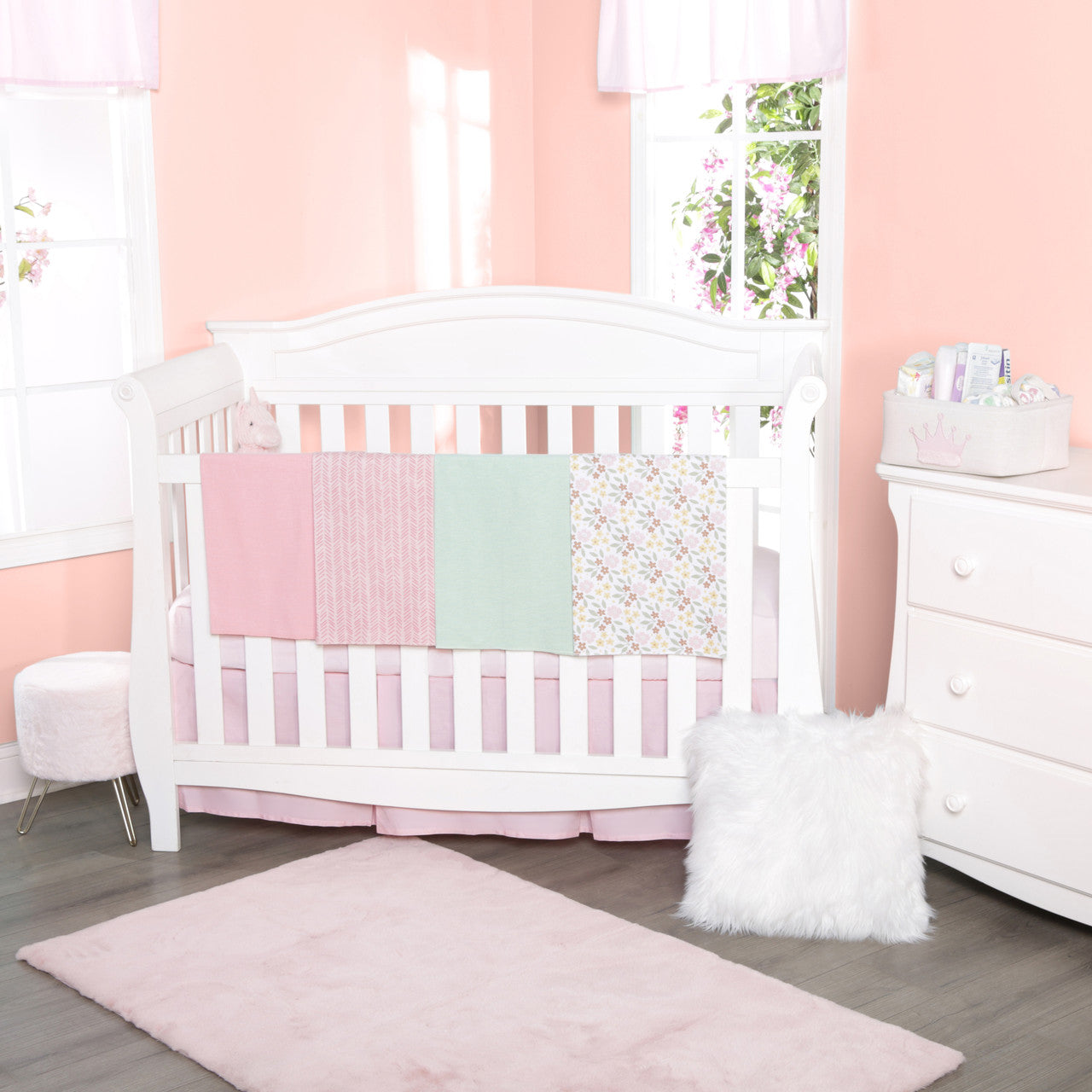 EVERYDAY KIDS 4 Pack Flannel Receiving Baby Blanket Set - Wild Flowers/Pink Dashes