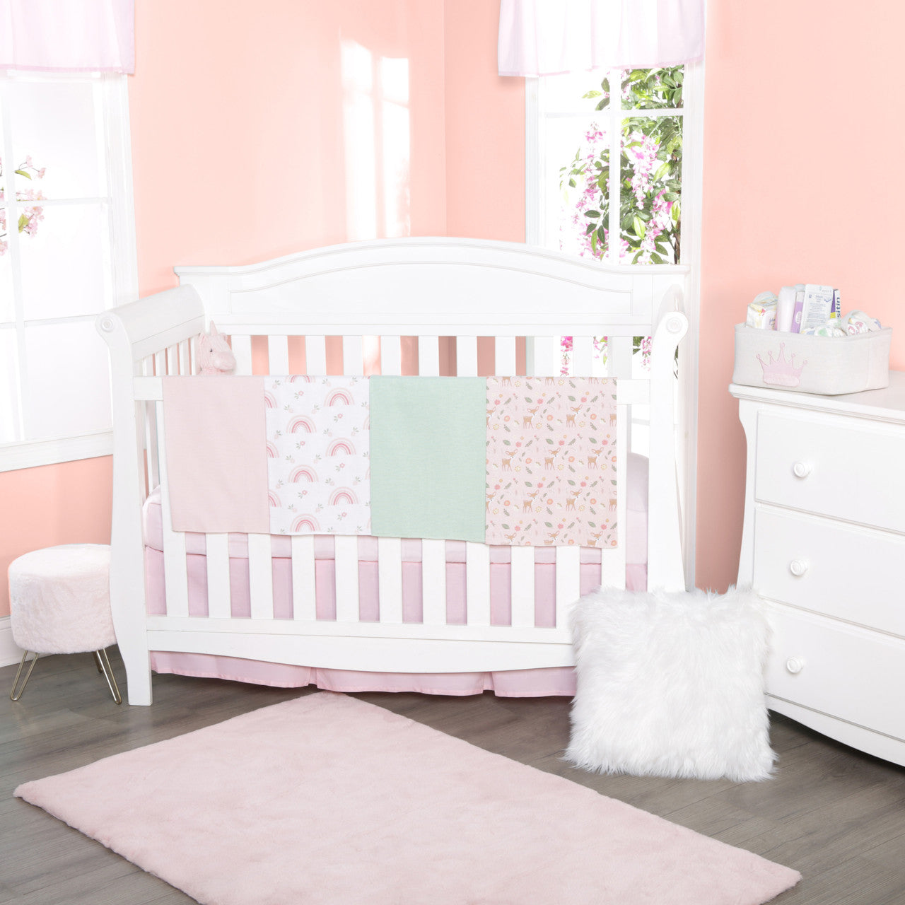 EVERYDAY KIDS 4 Pack Flannel Receiving Baby Blanket Set - Woodland Animals/Rainbow