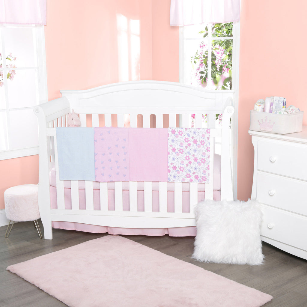 EVERYDAY KIDS 4 Pack Flannel Receiving Baby Blanket Set - Pink Flowers/Hearts