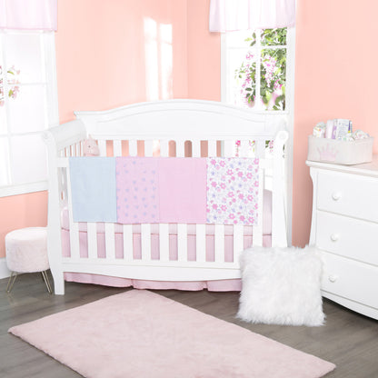 EVERYDAY KIDS 4 Pack Flannel Receiving Baby Blanket Set - Pink Flowers/Hearts