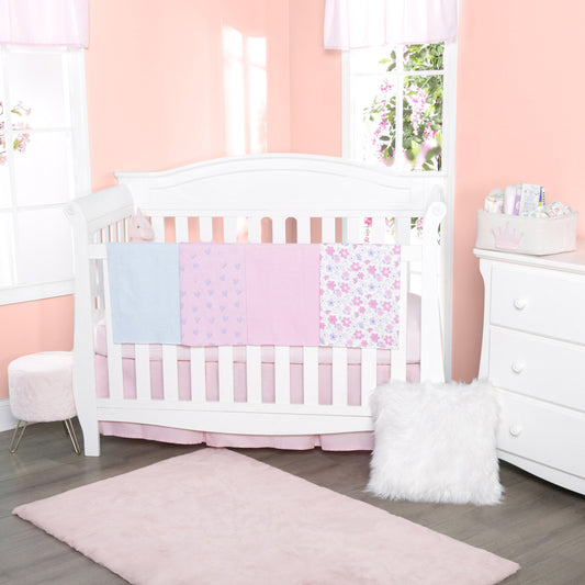 EVERYDAY KIDS 4 Pack Flannel Receiving Baby Blanket Set - Pink Flowers/Hearts