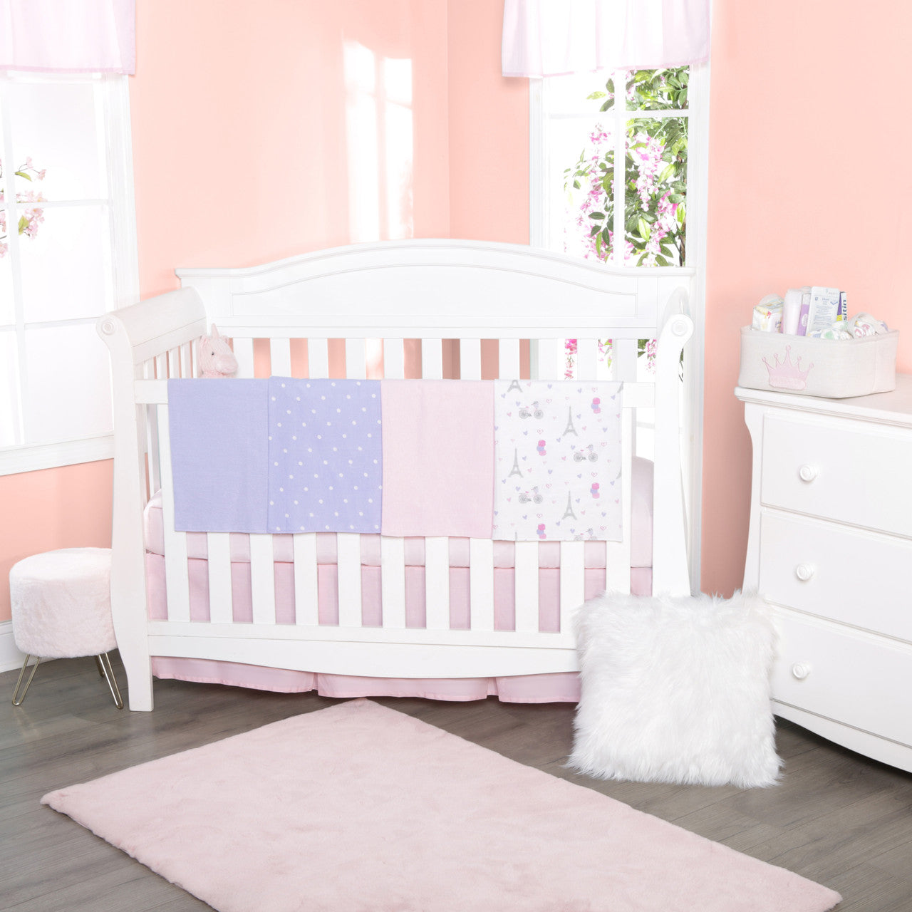 EVERYDAY KIDS 4 Pack Flannel Receiving Baby Blanket Set - Paris/Polka Dots