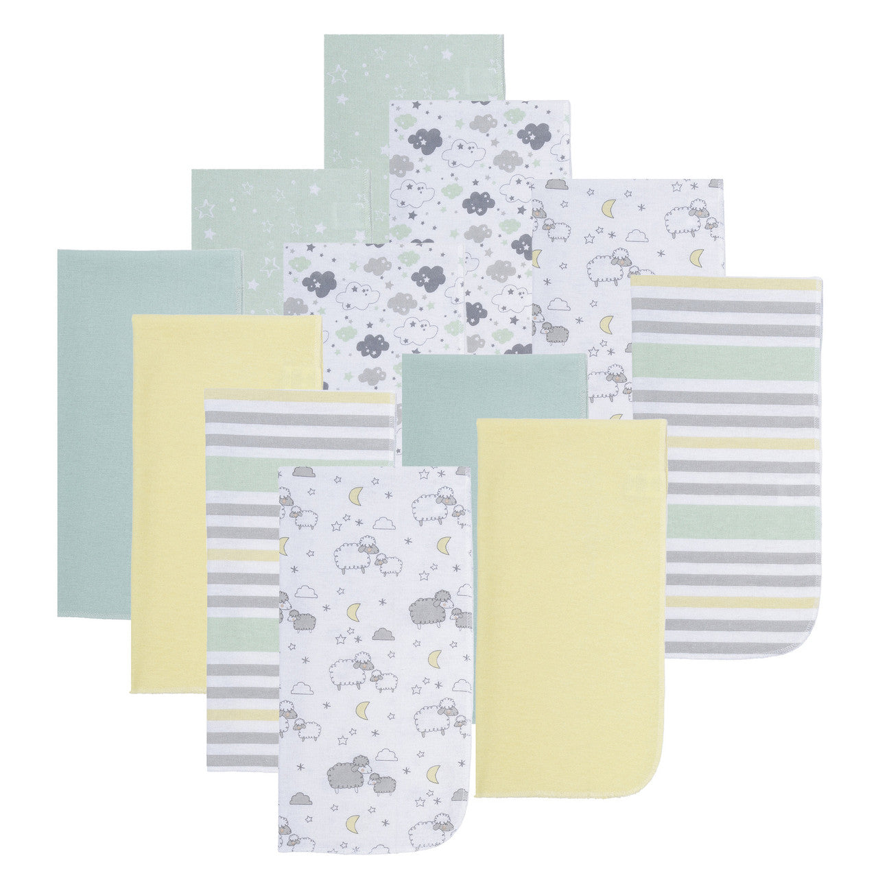 EVERYDAY KIDS 12 Pack Burp Cloths - Sheeps/Clouds/Stars
