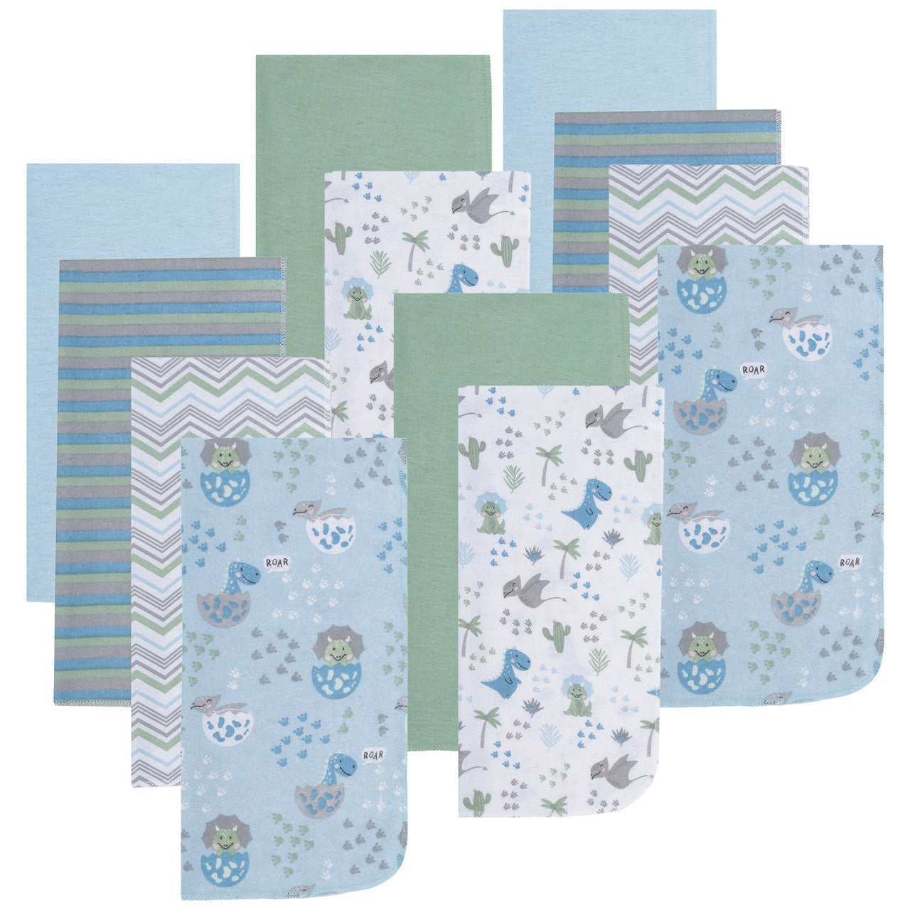EVERYDAY KIDS 12 Pack Burp Cloths - Dinosaurs/Chevron/Stripes