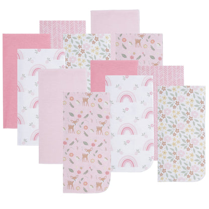 EVERYDAY KIDS 12 Pack Burp Cloths - Woodland/Flowers/Rainbow