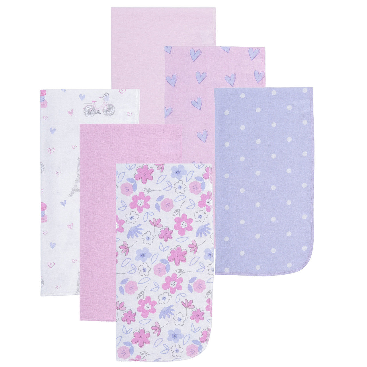 EVERYDAY KIDS 12 Pack Burp Cloths - Paris/Flowers/Hearts