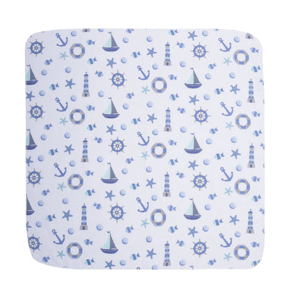 EVERYDAY KIDS 4 Pack Flannel Receiving Baby Blanket Set - Nautical/Wavy Stripes