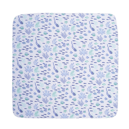 EVERYDAY KIDS 4 Pack Flannel Receiving Baby Blanket Set - Sea Creatures/Whales
