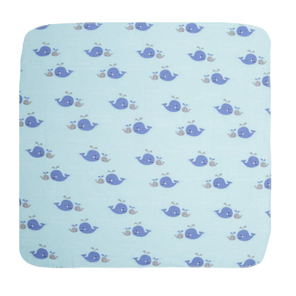 EVERYDAY KIDS 4 Pack Flannel Receiving Baby Blanket Set - Sea Creatures/Whales
