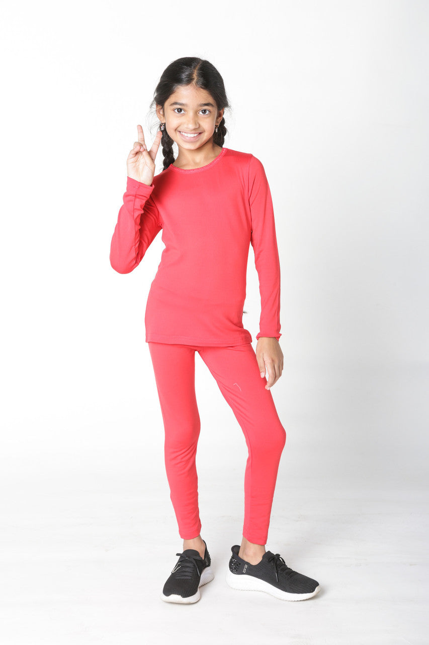 EVERYDAY KIDS Girls Red Thermal Top and Bottom Underwear Set