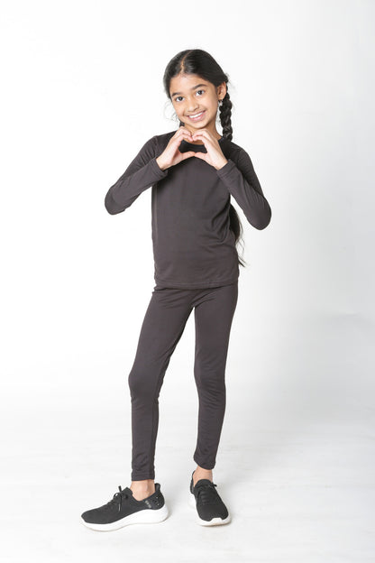 EVERYDAY KIDS Girls Black Thermal Top and Bottom Underwear Set