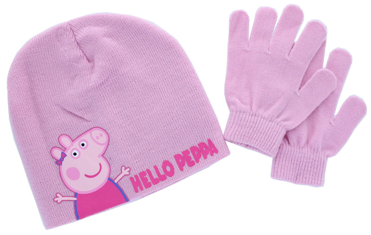 Peppa Pig Hello Peppa Pink Knit Beanie Hat and Glove 2 piece Girls Set