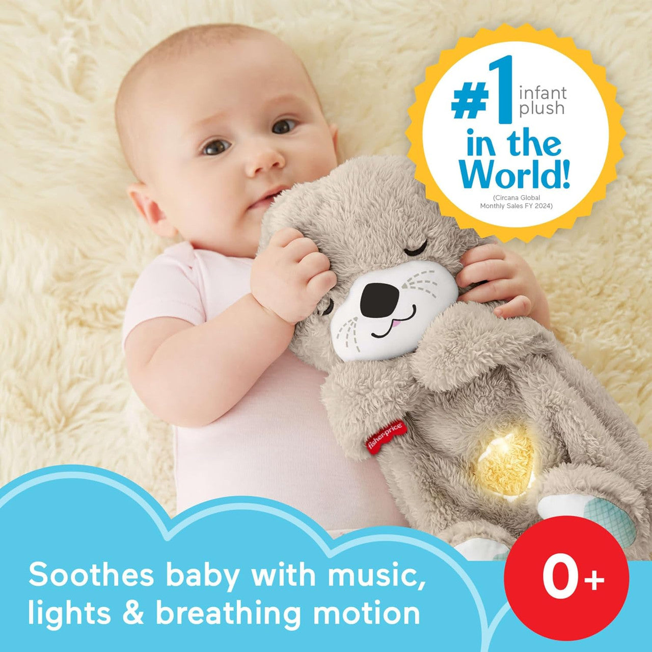 Fisher-Price Soothe 'n Snuggle Otter Baby Plush Sound Machine with Music, Lights, and Breathing Motion for Newborns 0+ Months