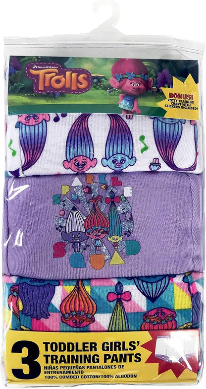 Trolls 3-Pack Padded Potty Training Pants with Poppy & Branch, Includes Success Chart & Stickers