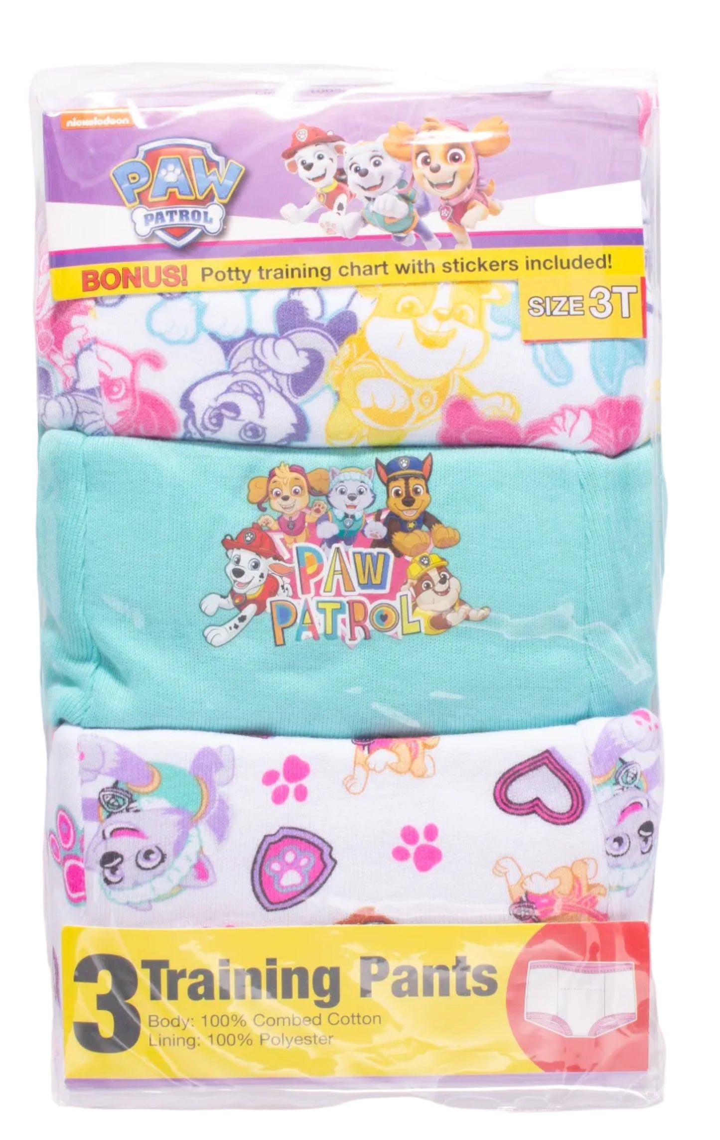 PAW Patrol Toddler Girls 3-Pack Potty Training Pants, Skye Everest and Marshall Underwear Set with Bonus Chart, Multicolor