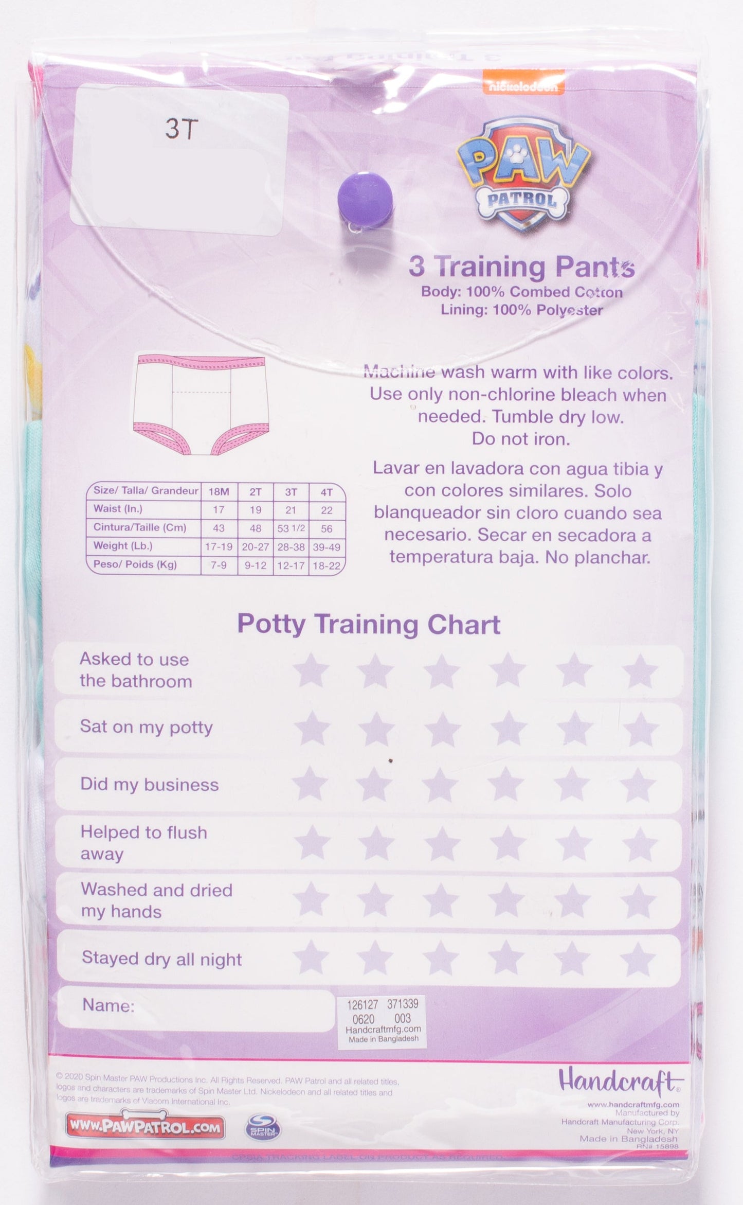 PAW Patrol Toddler Girls 3-Pack Potty Training Pants, Skye Everest and Marshall Underwear Set with Bonus Chart, Multicolor