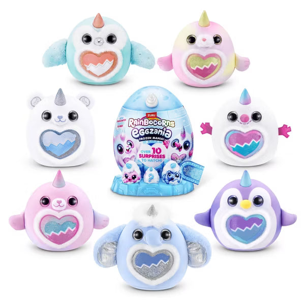 ZURU Rainbocorns Eggzania Frozen Mania Series Surprise Plush, Collectible Mystery Egg with Over 10 Surprises, Penguin Plush, Yolkies & DIY Jewelry, Ages 3+