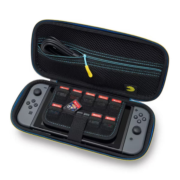 PAC-MAN Retro Arcade Protection Case for Nintendo Switch, OLED & Lite Hard Shell Travel Case with Game Storage, Black & Neon Blue