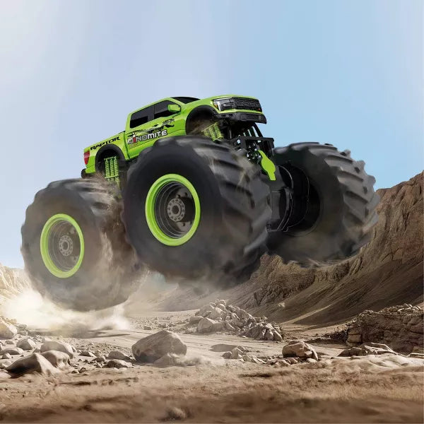 MotorDayz Dinomite Raptor RC Monster Truck, Green Remote Control Truck with Oversized Tires, Lights and Sounds, Kids Toy Vehicle