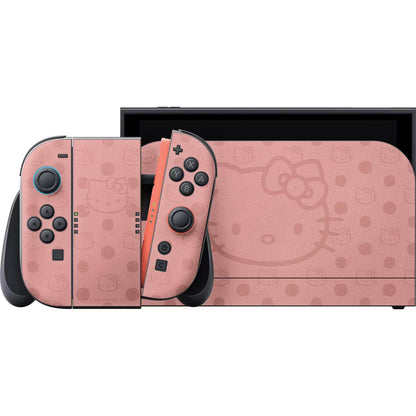Sanrio Hello Kitty Skin Kit for Nintendo Switch Console, Dock & Joy-Con Decal Wrap, Dusty Rose Pink Polka Dot Protective Vinyl Sticker