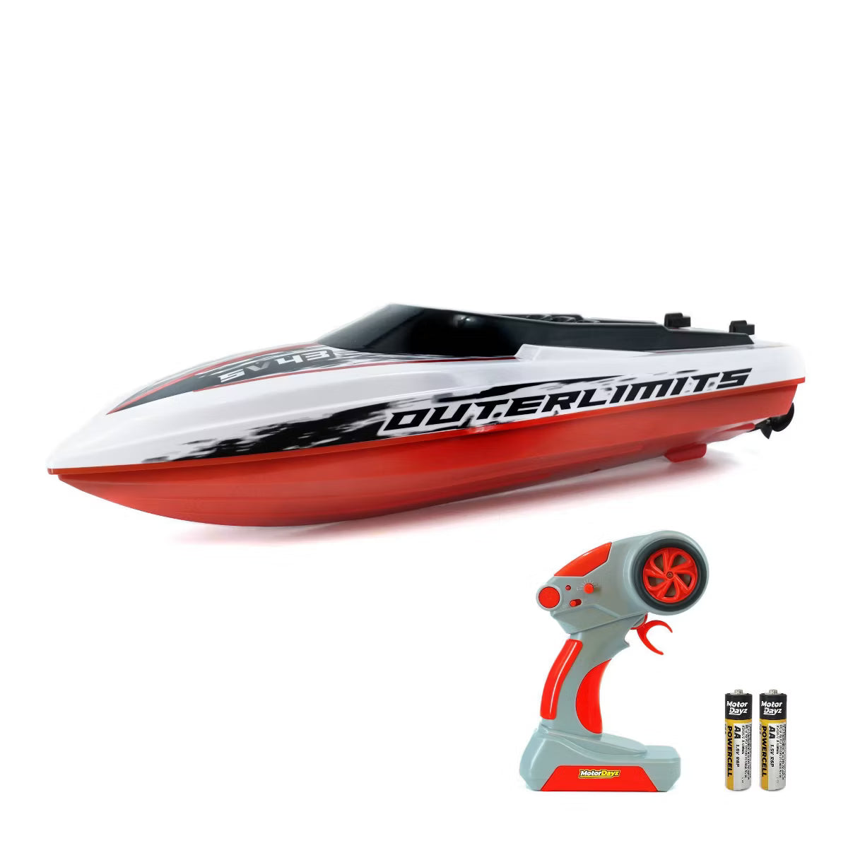 Motor Dayz Outerlimits RC Speed Boat with Remote Control, Red and White Toy Boat for Pool, Lake and Bathtub Play, Kids Ages Need Age
