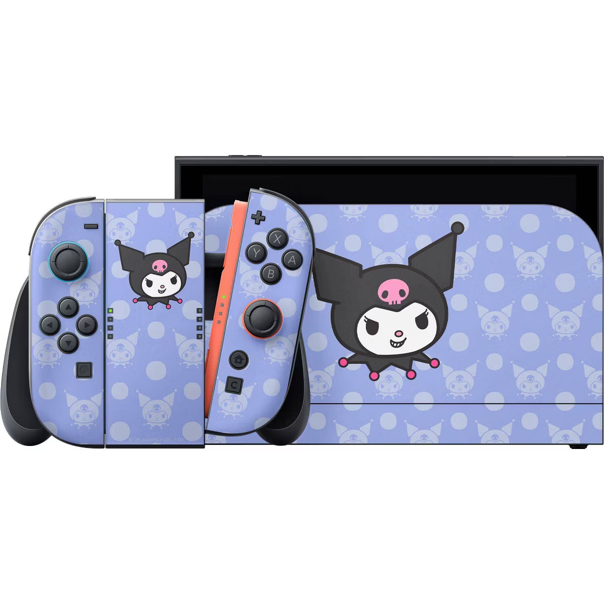 Sanrio Kuromi Skin Kit for Nintendo Switch Console, Dock & Joy-Con Decal Wrap, Periwinkle Lavender Polka Dot Protective Vinyl Sticker