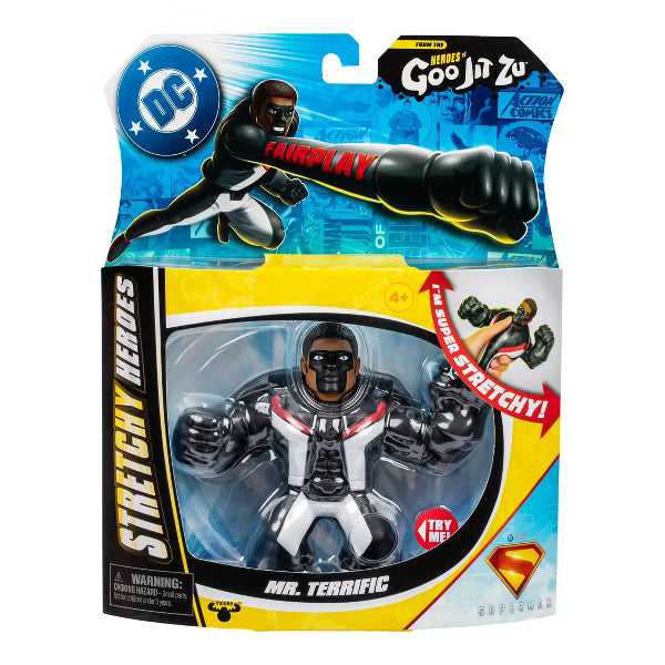 DC Superman Mr. Terrific Stretchy Heroes Action Figure, 4.5" Squishy Super Hero Toy by Moose Toys, Ages 4+