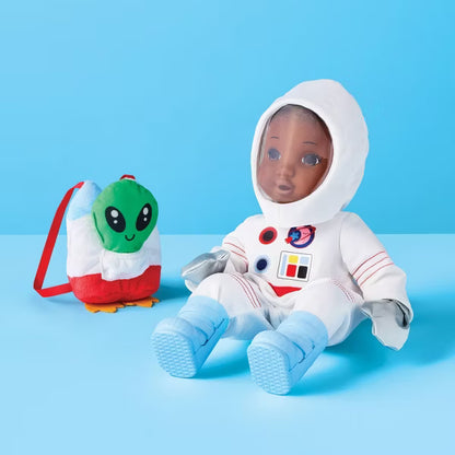 Gigglescape 14" Baby Doll Astronaut Costume Outfit, 8-Piece Space Suit Dress-Up Set with Boots, Gloves & Plush Alien, Fits 14-Inch Dolls, Ages 3+