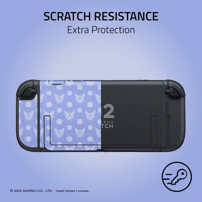 Sanrio Kuromi Skin Kit for Nintendo Switch Console, Dock & Joy-Con Decal Wrap, Periwinkle Lavender Polka Dot Protective Vinyl Sticker