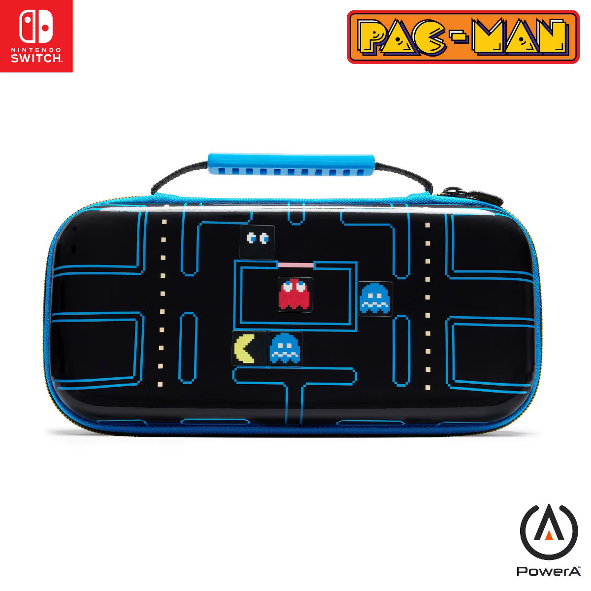 PAC-MAN Retro Arcade Protection Case for Nintendo Switch, OLED & Lite Hard Shell Travel Case with Game Storage, Black & Neon Blue