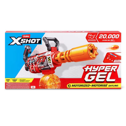 ZURU X-Shot Hyper Gel Motorized Gatling Blaster, Fully Automatic 200 FPS Gel Bead Blaster with 20,000 Pellets & Protective Eyewear, Ages 14+