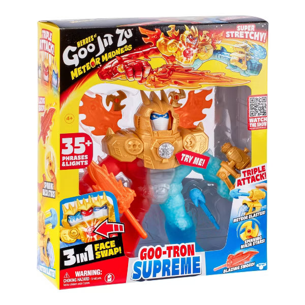 Heroes of Goo Jit Zu Meteor Madness Goo-Tron Supreme Electronic Action Figure, 3-in-1 Triple Attack Stretchy Hero with 35+ Lights & Sounds, Ages 4+
