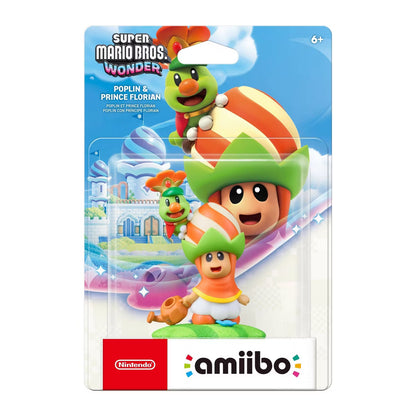 Nintendo amiibo Poplin & Prince Florian Figure, Super Mario Bros. Wonder Official NFC Character Figure for Nintendo Switch, Green & Orange
