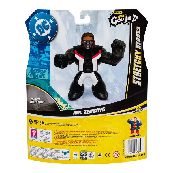 DC Superman Mr. Terrific Stretchy Heroes Action Figure, 4.5" Squishy Super Hero Toy by Moose Toys, Ages 4+